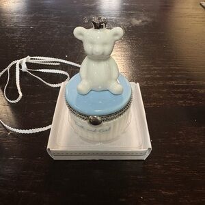 Mud Pie Ceramic Bear Box with Blue and White Details